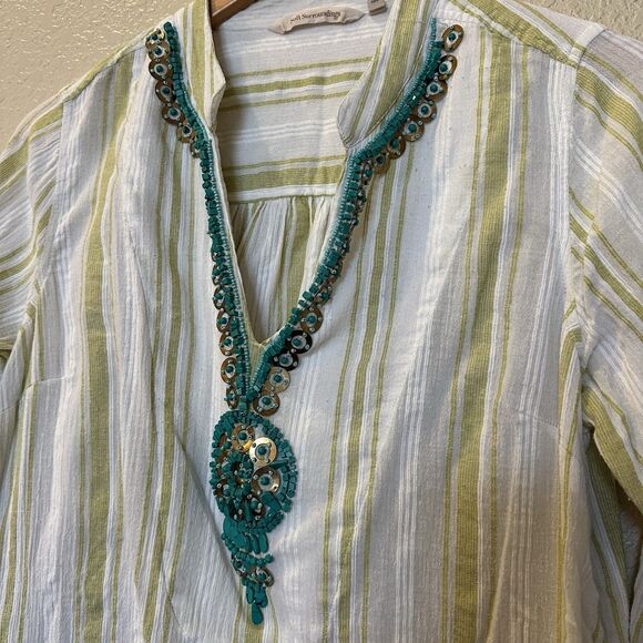 Soft Surroundings Elisha Gauze Tunic Blouse Beaded Collar Medium - Picture 2 of 7